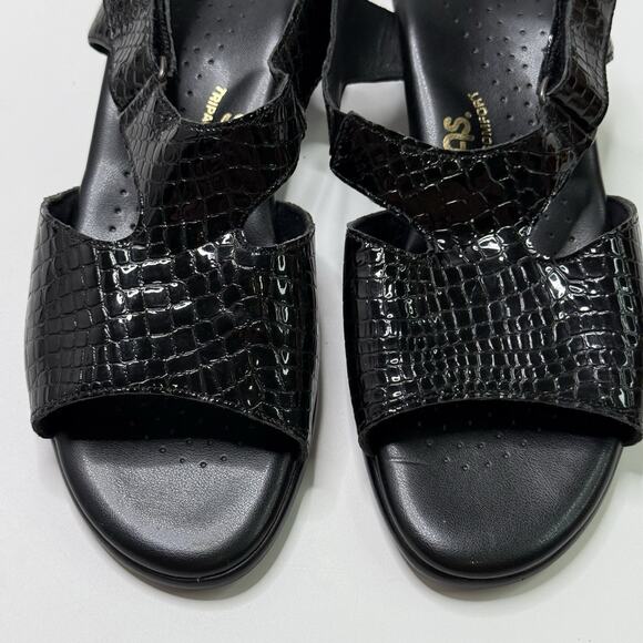 SAS Womens Suntimer Sandals Sz 9 M Black Crocodile Print Leather Hook/Loop USA - Picture 4 of 10